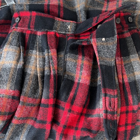 Vintage Ralph Lauren 100% Wool Plaid Pleated Lined Midi Skirt Black Red Size 4 - Picture 5 of 8